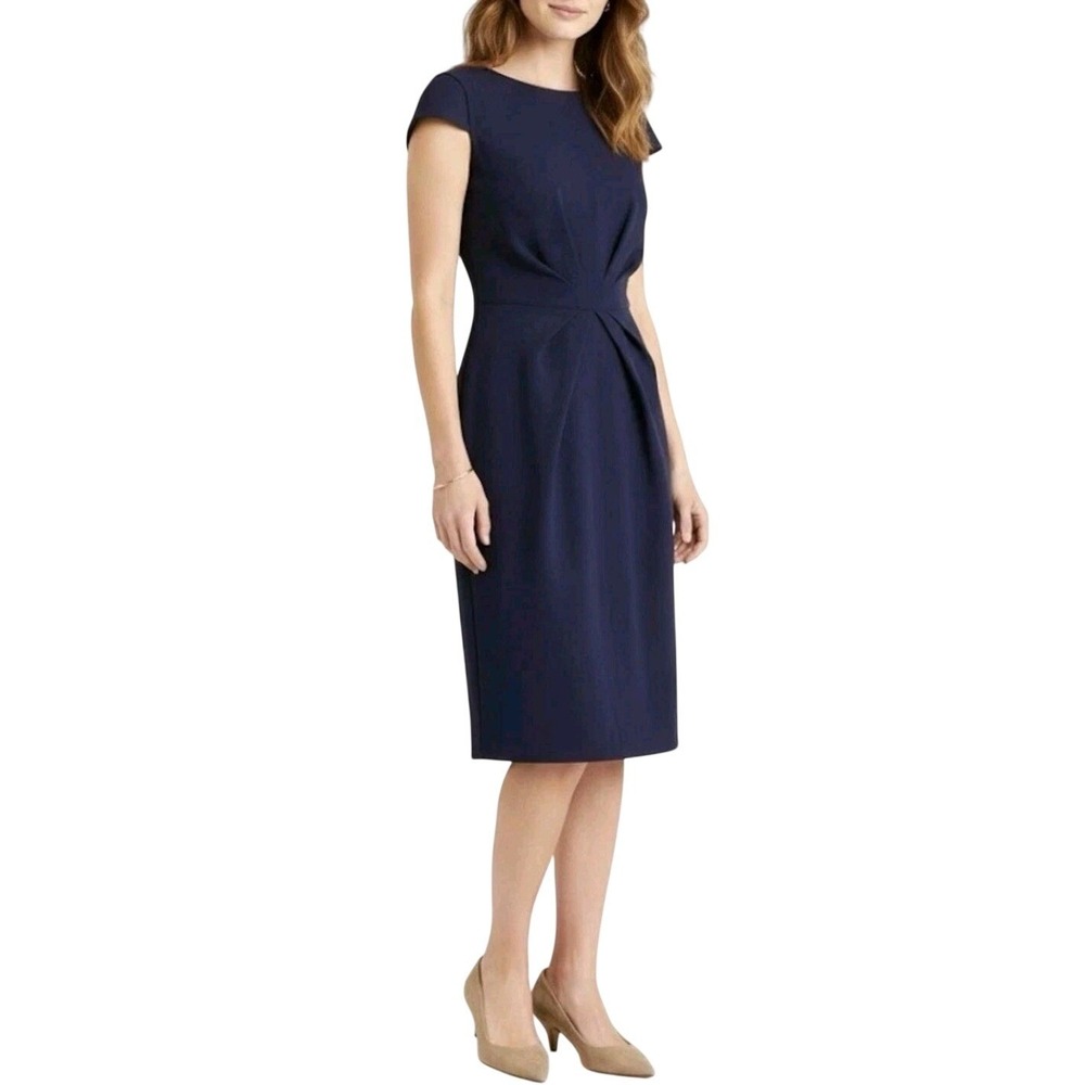 J. Crew Navy Twist-Waist Cap-Sleeve Midi Dress